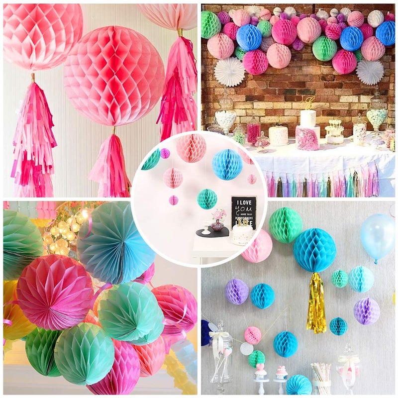 Binpeng Honeycomb Tissue Balls for Party Decoration - Set of 3 Blue Paper Fans (3pcs Colorful Honeycombs 6in) - Image 5
